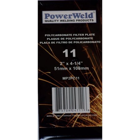 POWERWELD Polycarbonate Filter Plate, 2" x 4-1/4", Shade #11 MP2PC11